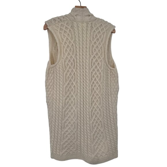 Kilronan Merino Wool Cable Knit Long Vest Open Front Pockets Ireland Aran small - Picture 3 of 3